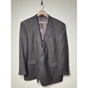 JOS A BANK Blazer Mens 48L Brown Black Houndstooth Jacket 100% Wool (Flaws)